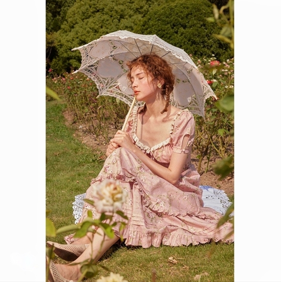 Lacemade Rosa Rubus Story Corset Bridgerton Floral Puff Sleeve Maxi Dress - Picture 9 of 10